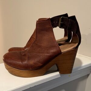 Free People Brown Leather Platform Mules
